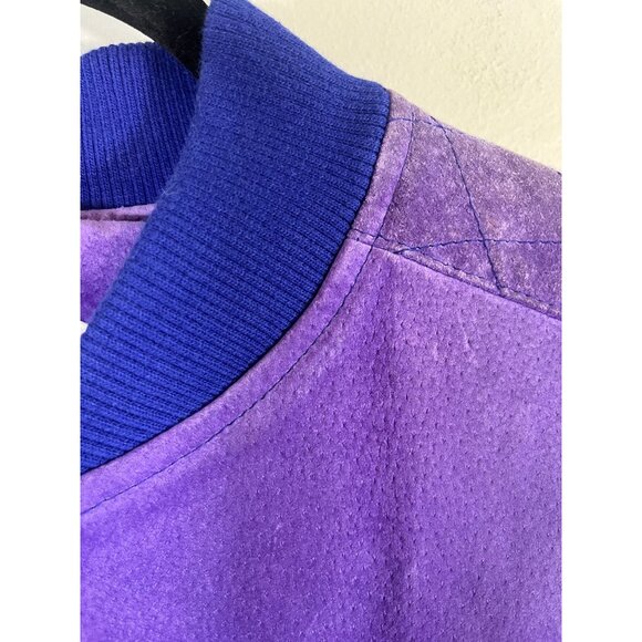 Retro Leather Bomber Jacket Purple L Quilted Colorful Preppy Neutral 80s Western - Picture 6 of 16